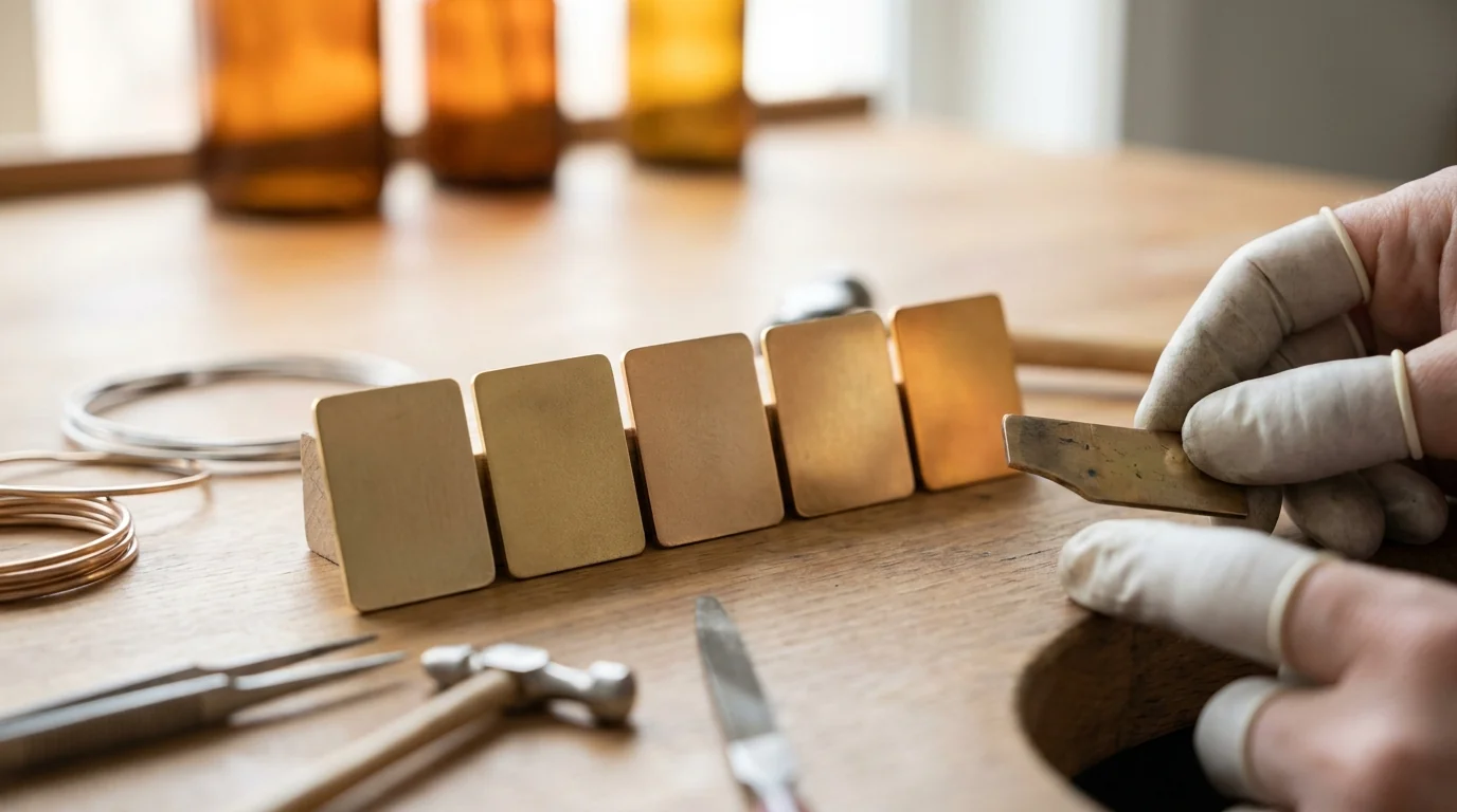 Five karat gold coupons from 9K to 22K laid out in order of karat