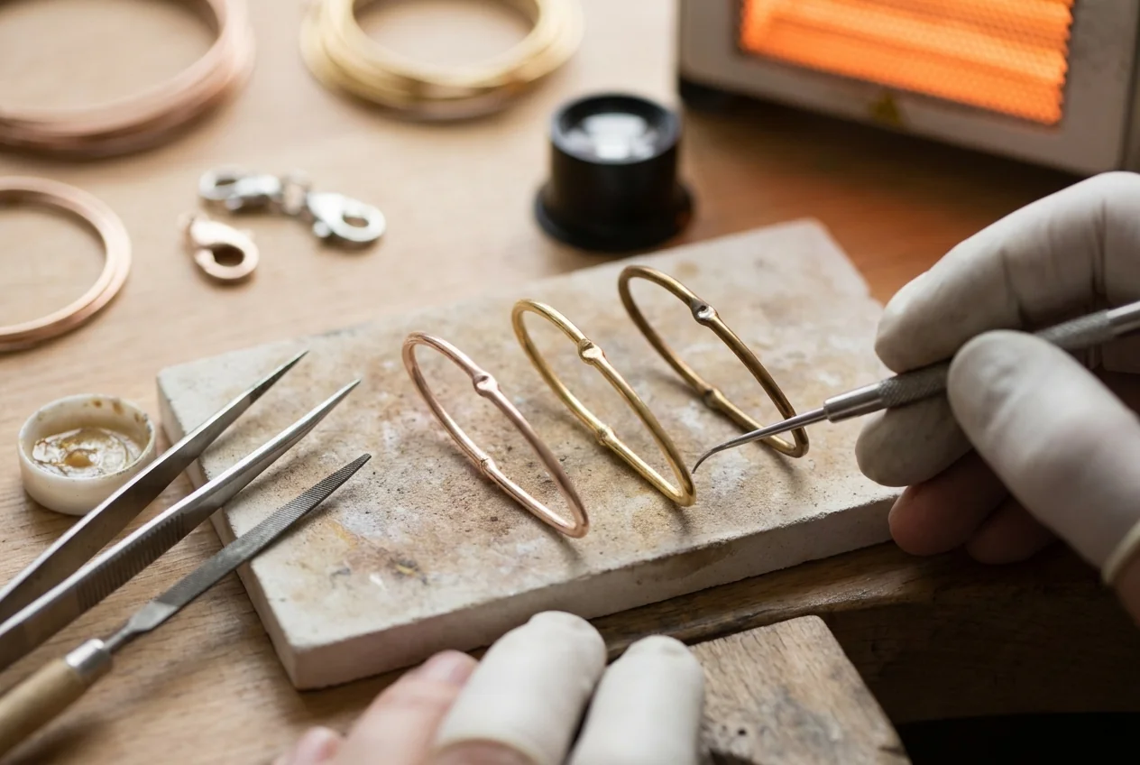 The same joint in three karats, showing how far along the scale the alloy sits