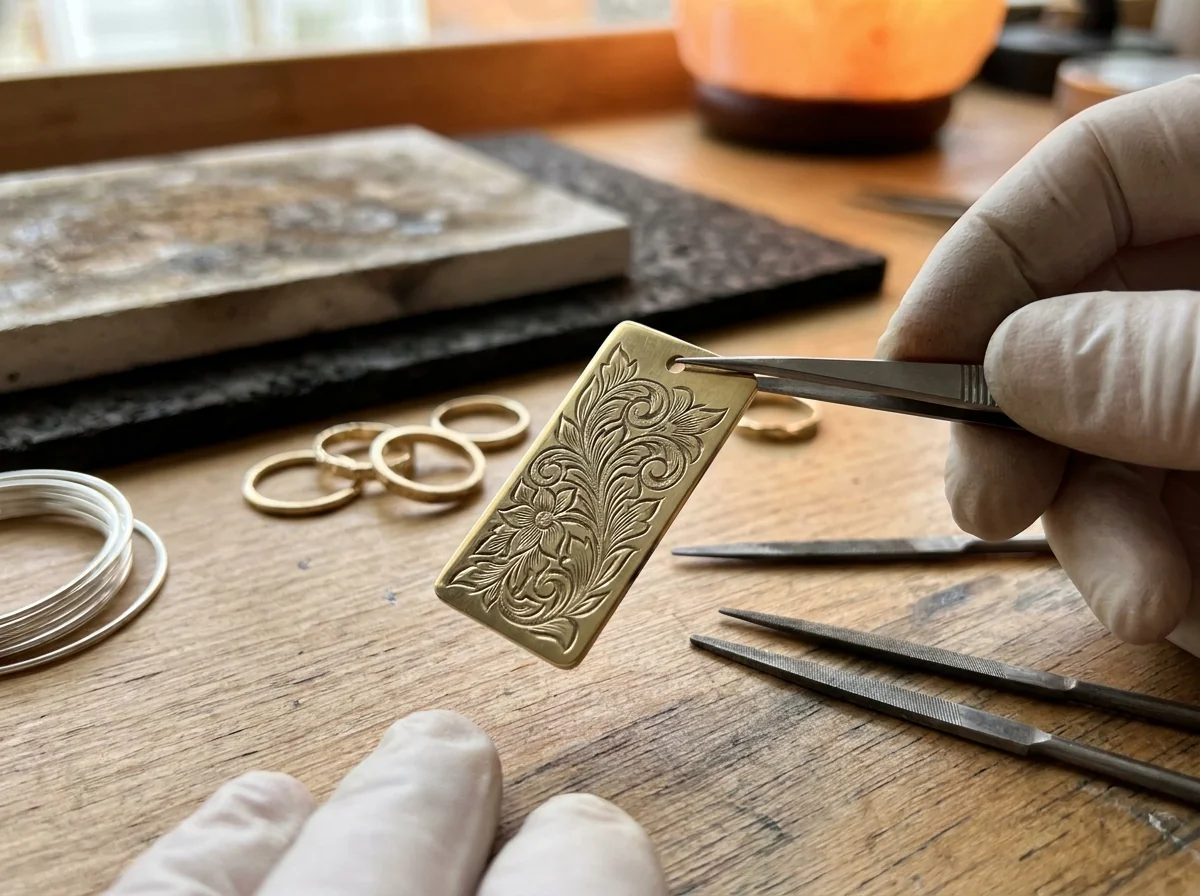A deep engraved texture on a brass tag