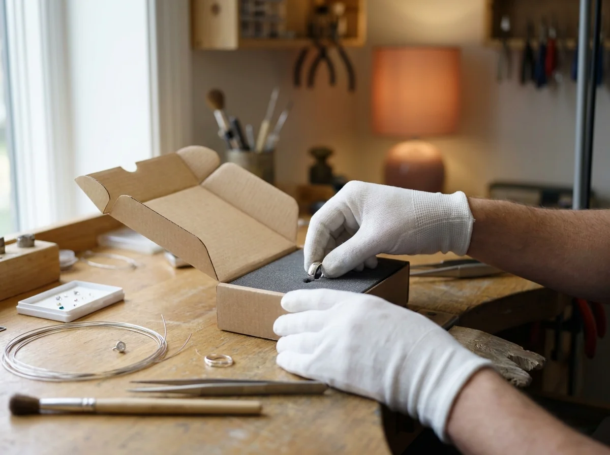A jewelry sample being packed to send for a test