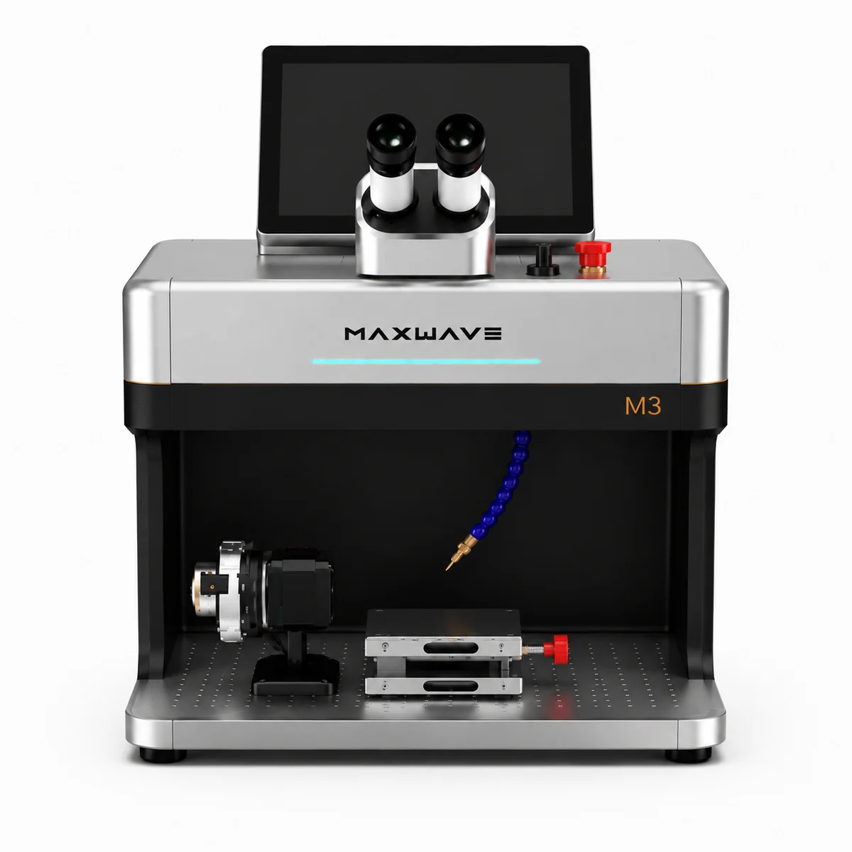 The 10X binocular microscope on the 3 in 1 jewelry laser machine facing the operator