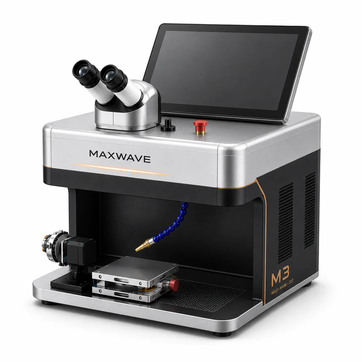 The 10 inch 1280P Android touchscreen on the 3 in 1 jewelry laser machine